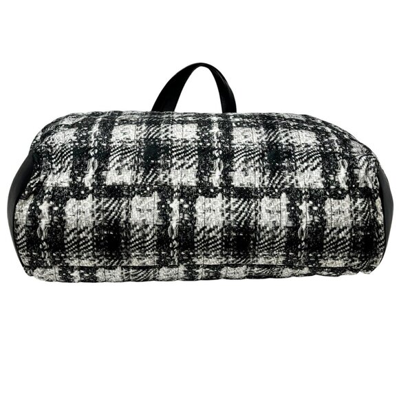 CHANEL Vintage 2013 CC Logo Tweed Print Tote Bag Black Silver Nylon [105104] - Picture 9 of 13